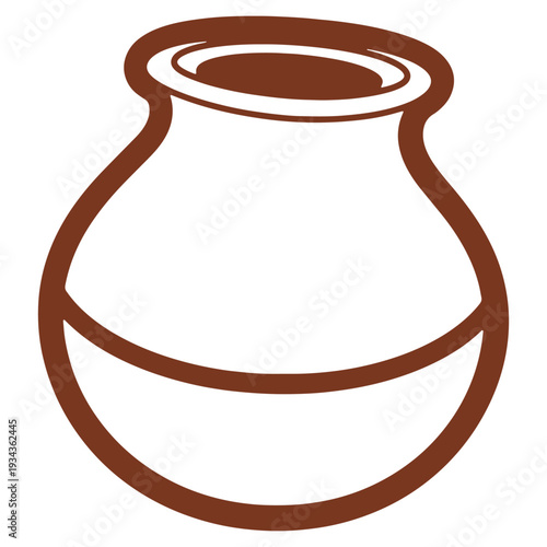 Illustration of a brown clay pot for plants or cooking with simple lines and rustic charm on a white background