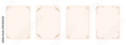 Elegant gold decorative frames templates set with minimalist ornamental borders and vintage corner for wedding invitations, certificates, branding, packaging, greeting cards, luxury stationery.Vector