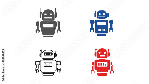 Four colorful robot icons displayed in a two-by-two grid arrangement