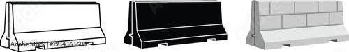 Set of traffic barriers construction safety barricades in outline solid black and textured grey styles for roadwork and event management