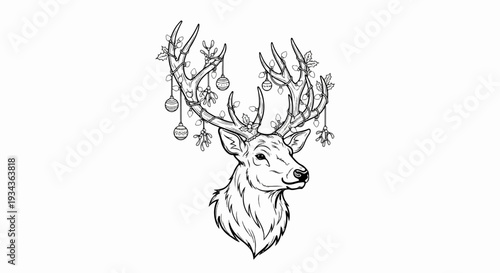 Majestic stag head adorned with festive lights and ornaments