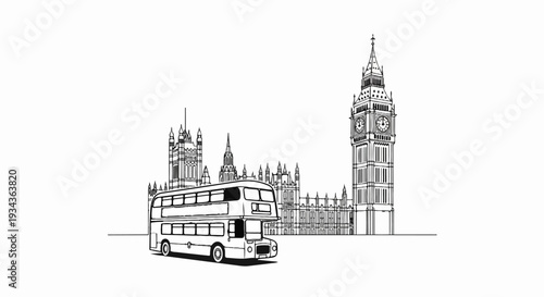 London landmark skyline with iconic double-decker bus