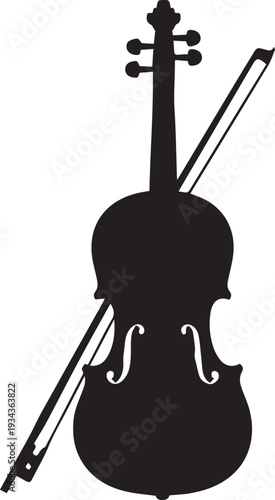 Classical String Violin and Bow Orchestral Instrument Silhouettes