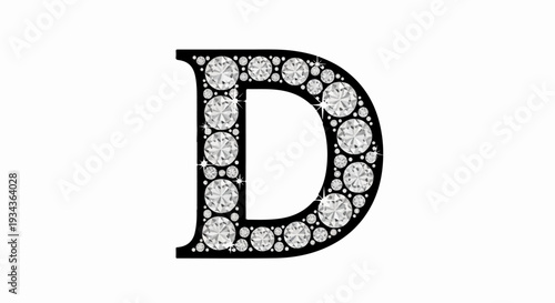 Ornate letter D outlined in black and encrusted with sparkling diamonds