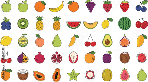 Vibrant fruit illustrations for healthy lifestyle and nutrition concepts