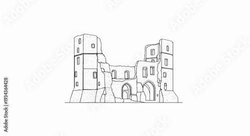 Stone ruins of a medieval castle, a historical architectural sketch