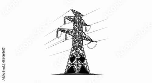 Stylized line art of an electricity pylon with power lines