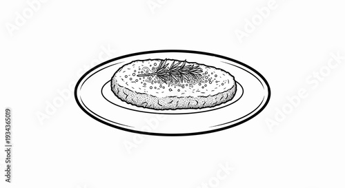 A textured circular patty with herbs, on a plate