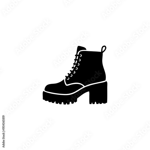 A pair of stylish black platform boots with thick soles and laces
