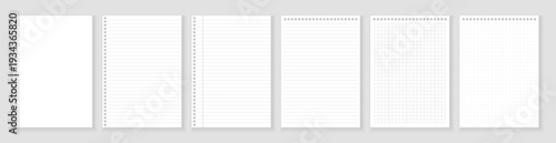 Realistic blank notebook paper mockup sheets with line, grid, dot and margin isolated on transparent background. Daily Notes Design, Personal Planner Layout