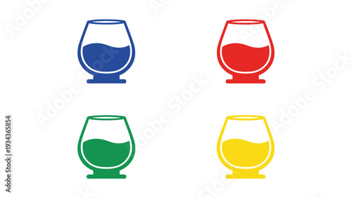 Four colorful glasses filled with different liquids displayed in a grid