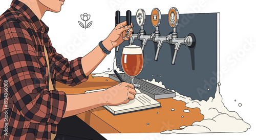 Bartender Pouring Craft Beer from Tap into Glass, Foam Overflowing