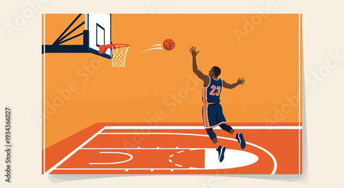Basketball Player Dunking on Orange Court, Dynamic Action Shot