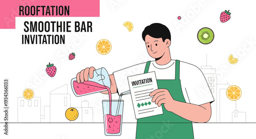 Bartender Pouring Smoothie into Glass for Party Invitation Design