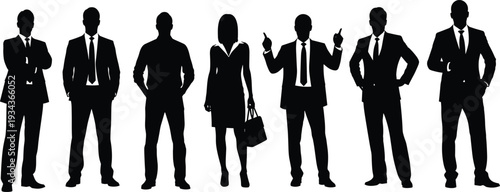 Corporate Business Team Silhouettes Isolated on White Background, Professional Executives and Office Workers, Leadership, Success and Teamwork Concept