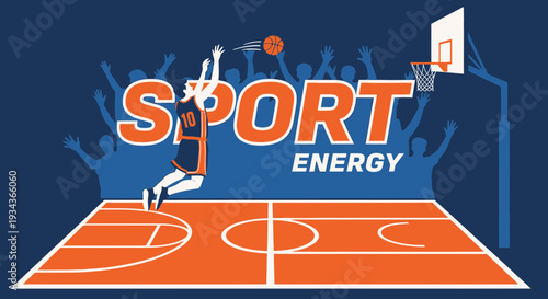 Basketball Player Dunking, Crowd Cheering, Sport Energy Concept