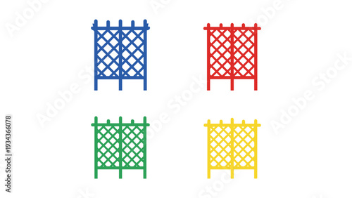 Four colorful woven lattice fences displayed in a grid arrangement
