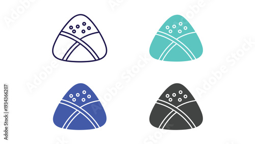 Four stylized triangular shapes with geometric patterns and color variations.