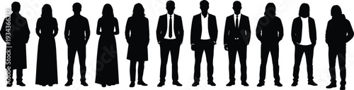 Diverse Corporate Team Silhouettes of Business Men and Women Standing in Formal and Casual Attire Isolated on White Background