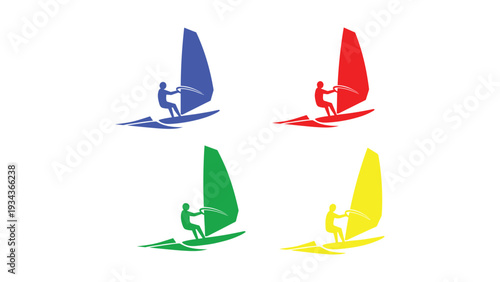 Colorful sailboards gliding across vibrant waters under bright skies
