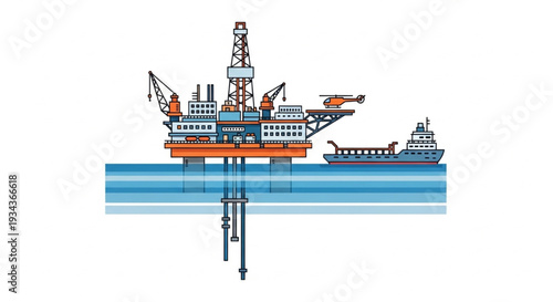 Offshore Oil Rig Platform Illustration.