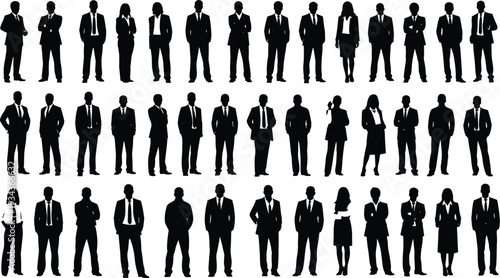 Large Set of Business People Silhouettes Isolated on White Background, Corporate Professionals Collection, Executives, Managers and Office Workers Team Concept