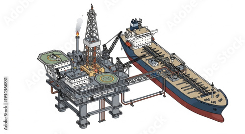 Offshore Oil Rig Platform Illustration.