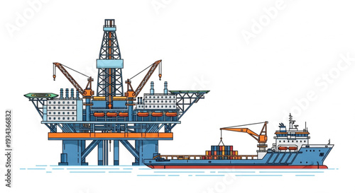Offshore Oil Rig Platform Illustration.