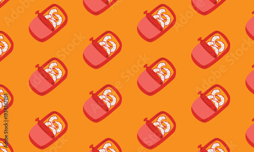 Canned crab meat seafood pattern for marine restaurant branding, packaging and marketing materials