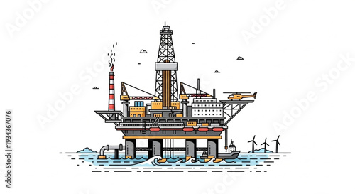 Offshore Oil Rig Platform Illustration.