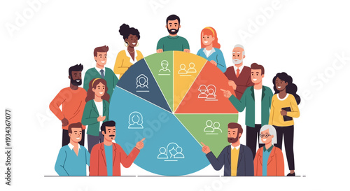 Diverse Team Analyzing Market Segmentation Pie Chart for Business Strategy