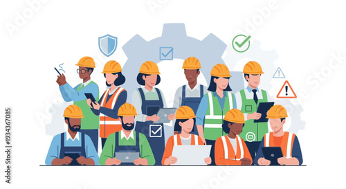 Diverse Industrial Workforce: Safety, Technology & Teamwork in Modern Engineering & Construction