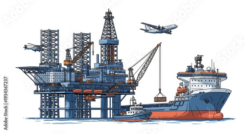 Offshore Oil Rig Platform Illustration.