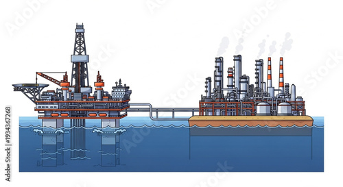 Offshore Oil Rig Platform Illustration.