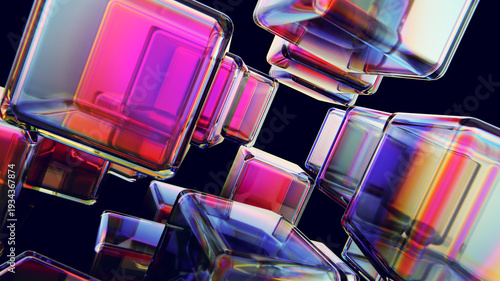 Fotografía Precise iridescent glass cubes reflecting vibrant light dispersion