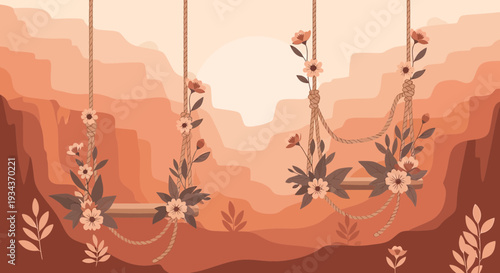 Boho Floral Swings in Desert Landscape