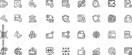 fintech online payment and digital wallet line vector icons