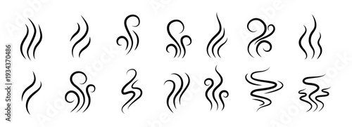 Smoke steam of coffee with smell line icon set. Hand drawn scent stream and wavy aroma doodle lines. Sketch hot vapor steam with smell and cooking fragrance.