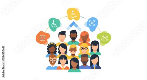 Diversity, Inclusion & Accessibility: Connected People with Communication & Tech Icons