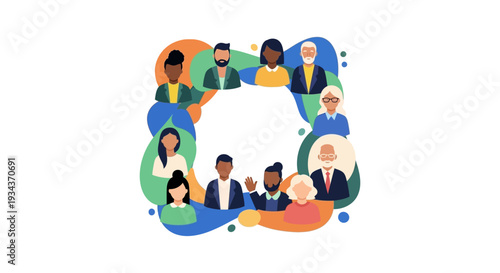 Diverse Global Community Network Avatars in Circular Frame with Copy Space