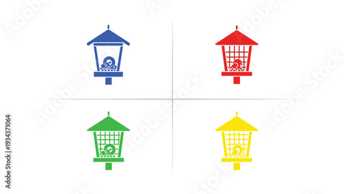 Four stylized lanterns with distinct colors and designs arranged in a grid