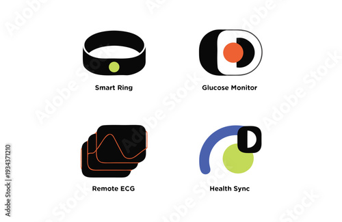 Health technology for smart ring glucose monitor remote ECG and health sync in abstract colorful
