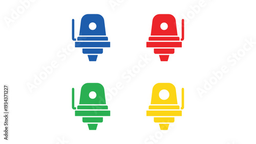 Four colorful traffic light icons with different colored tops and bases