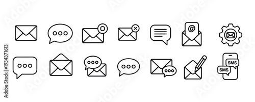 Modern communication icons for digital messaging and email
