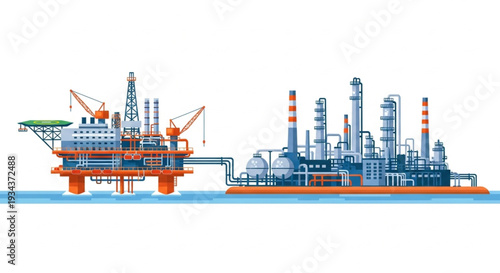 Offshore Oil Rig Platform Illustration.