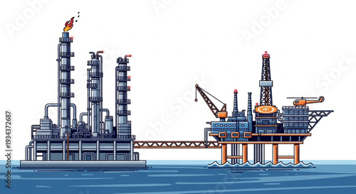 Offshore Oil Rig Platform Illustration.