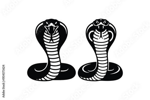Black and white cobra snake silhouette logo set - Monochrome king cobra emblem design collection