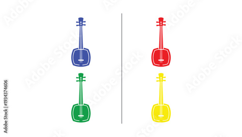 Colorful abstract guitar and violin illustrations with geometric shapes