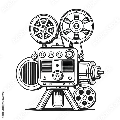a line drawing of a vintage movie projector  detai (1)(2)