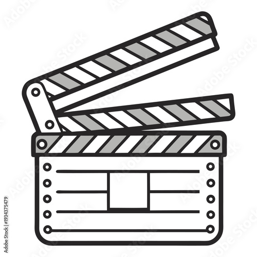 Graphic illustration of an open cinema clapperboard for film and video production ready for action